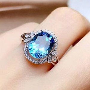 Sterling Silver Blue Aquamarine Ring